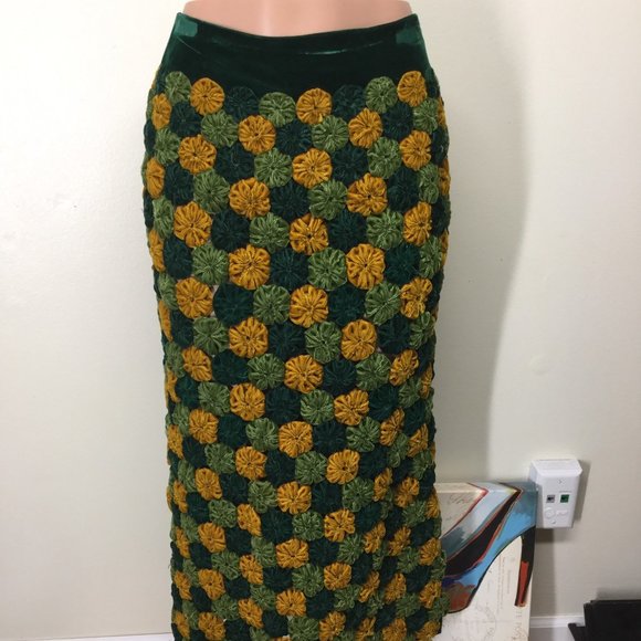 Handmade 60’s Vintage Handmade Knit Green Boho Skirt sz S